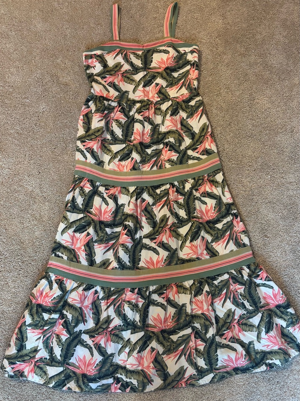 LOFT Pink & Green Tropical Print Maxi Dress